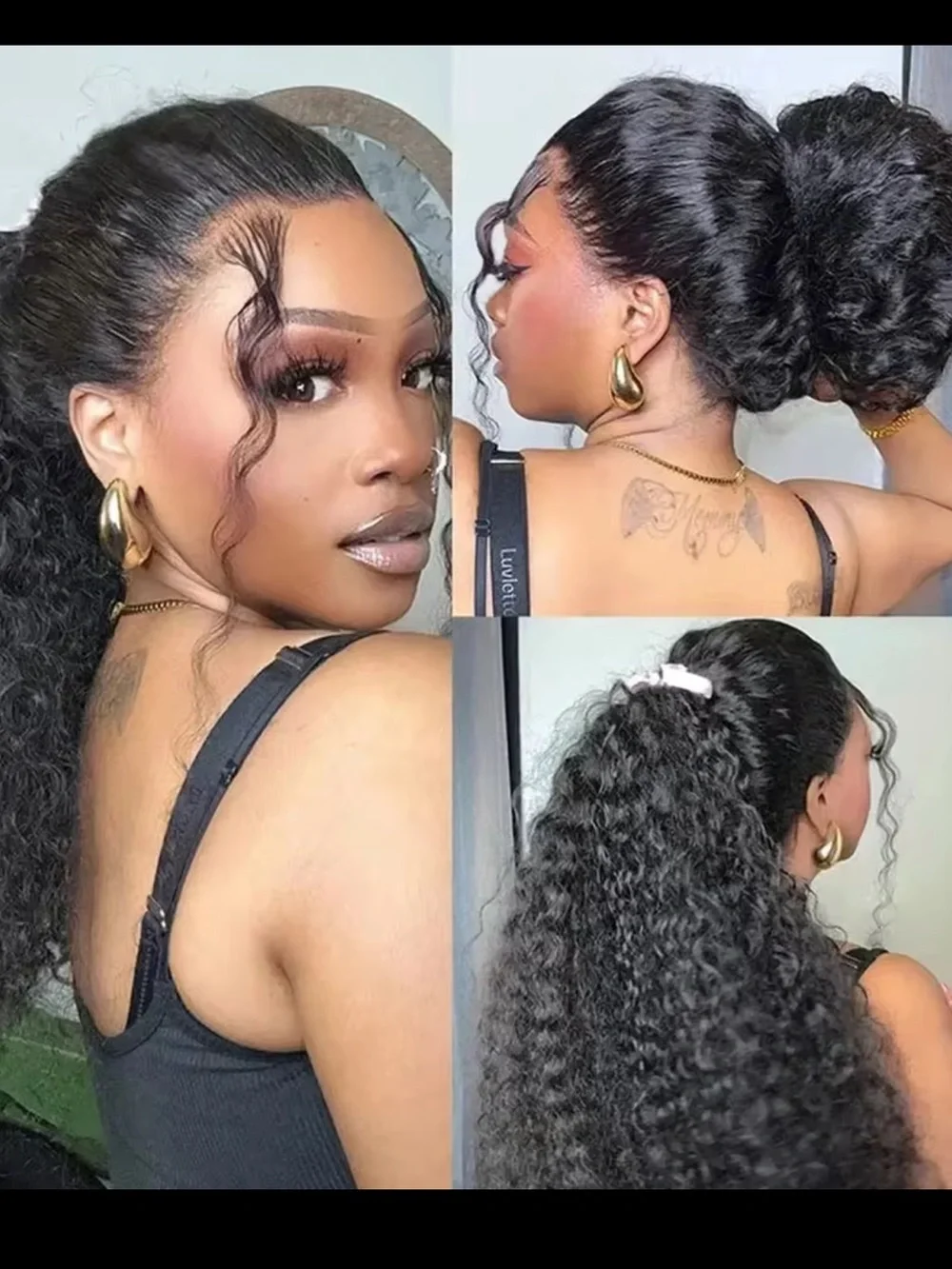360 Lace Curly Ponytail Wig — Black